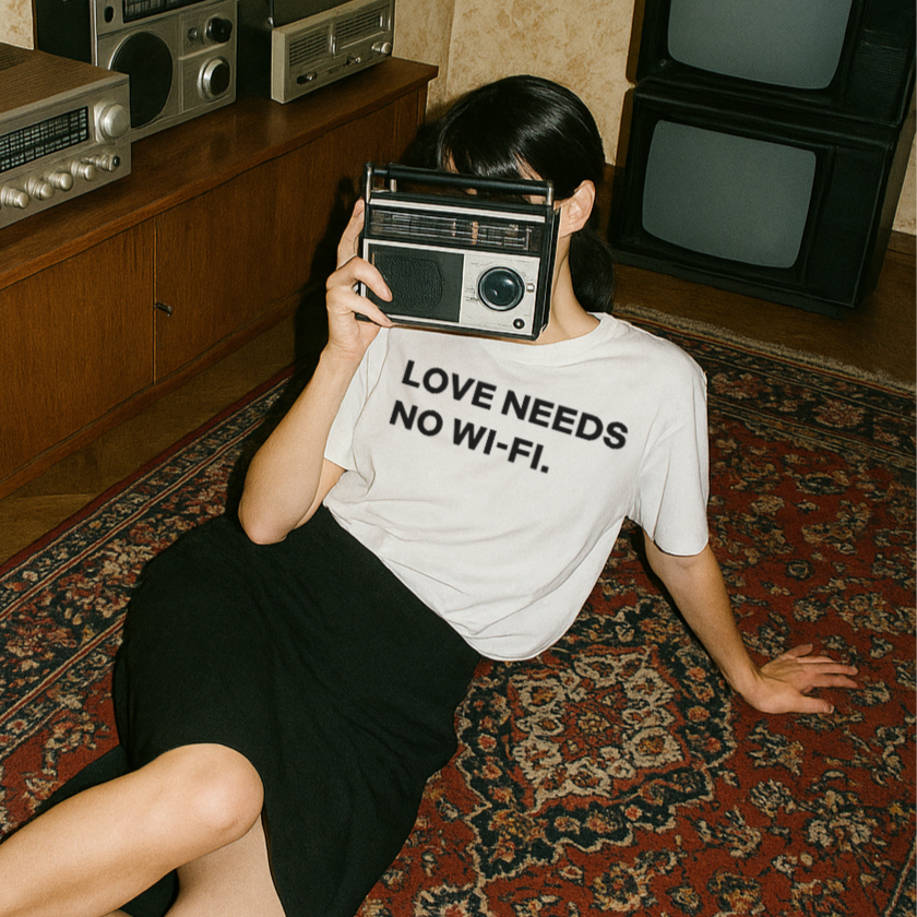 LOVE NEEDS NO WI-FI. unisex oversized graph